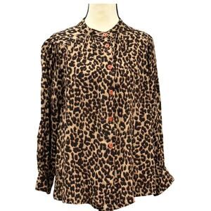 Y2K Conrado Leopard Print Deadstock Artisan Button Front Blouse M/L Flowy Top